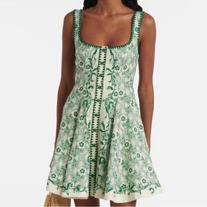 ALÉMAIS
Olive printed linen and cotton minidress
 size small